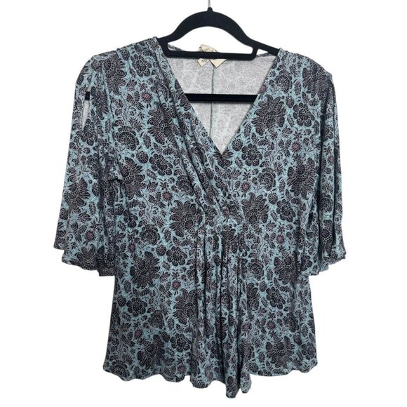 Haute Hippie Boho Floral Wrap Top - Size XS Blue Black Print - Picture 1 of 5